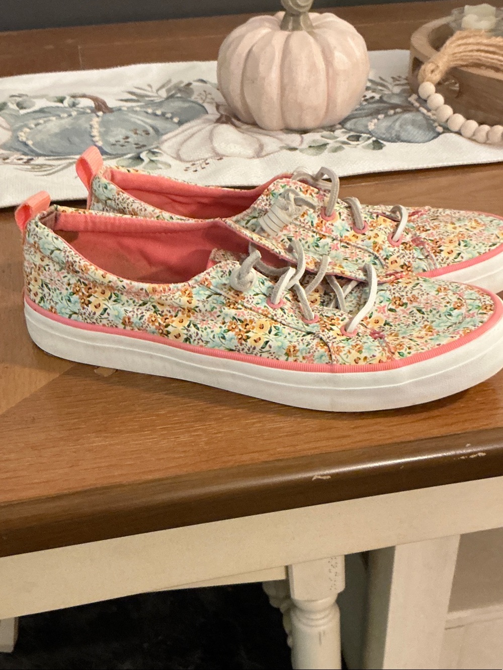 Sperry Floral Canvas Lace-Up Sneakers with Coral Accents